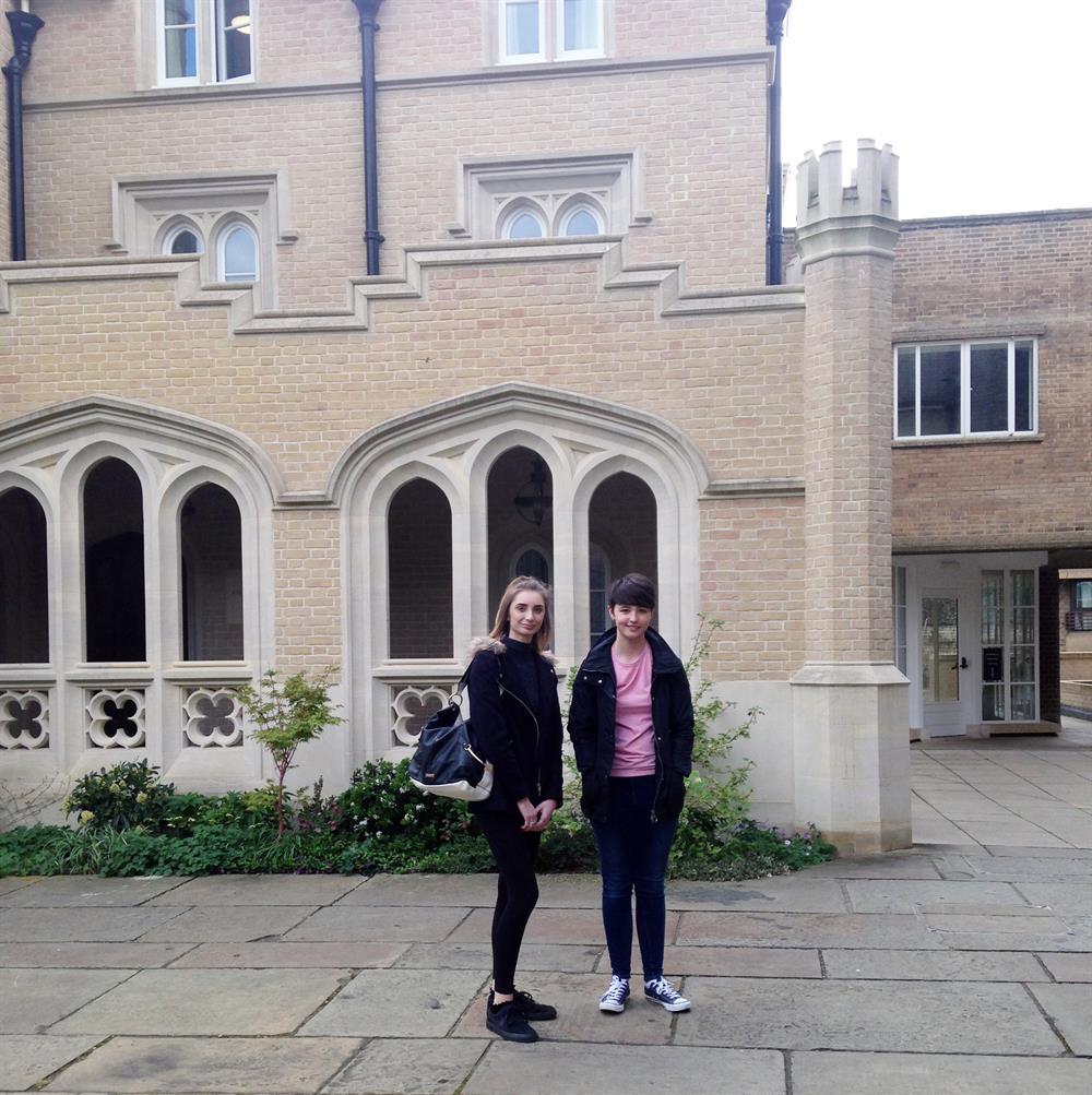 Madeline Page and Kate Williams at Peterhouse College, Cambridge