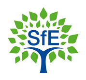 A green tree logo with the letters 'SfE' in blue placed at the center, surrounded by stylized leaves.