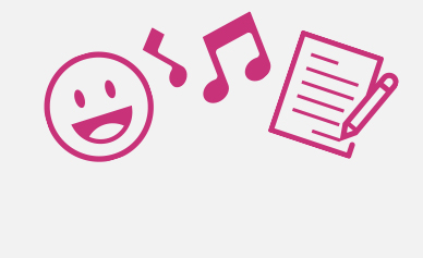 Icons of a smiley face, music notes and a wittern document