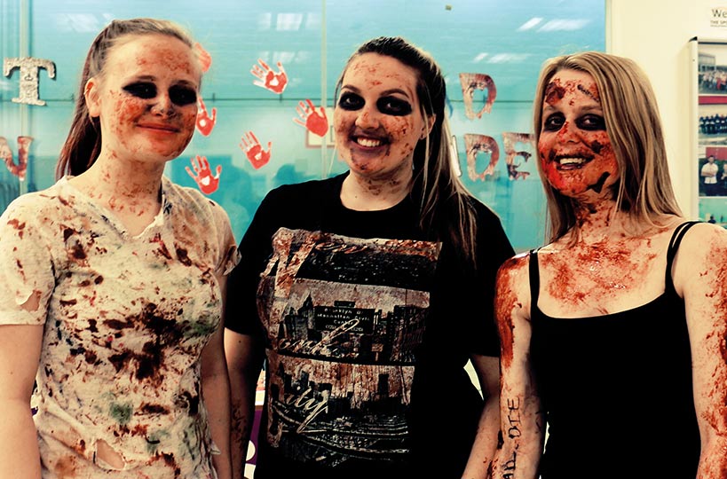 Students take part in a zombie run around college