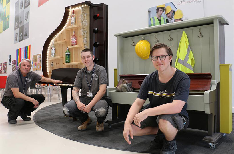 Construction students have used their creative skills to transform two antique pianos into bespoke furniture. 