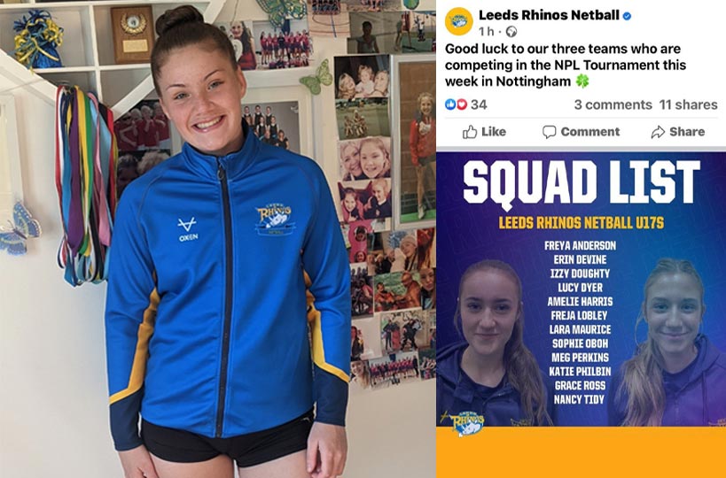 Meg Perkins has been selected to play for Leeds Rhinos Netball, U17 competition squad at the National Performance. Meg has successfully completed the Advanced Diploma in Sport and Exercise Science at West Notts in 2023. 