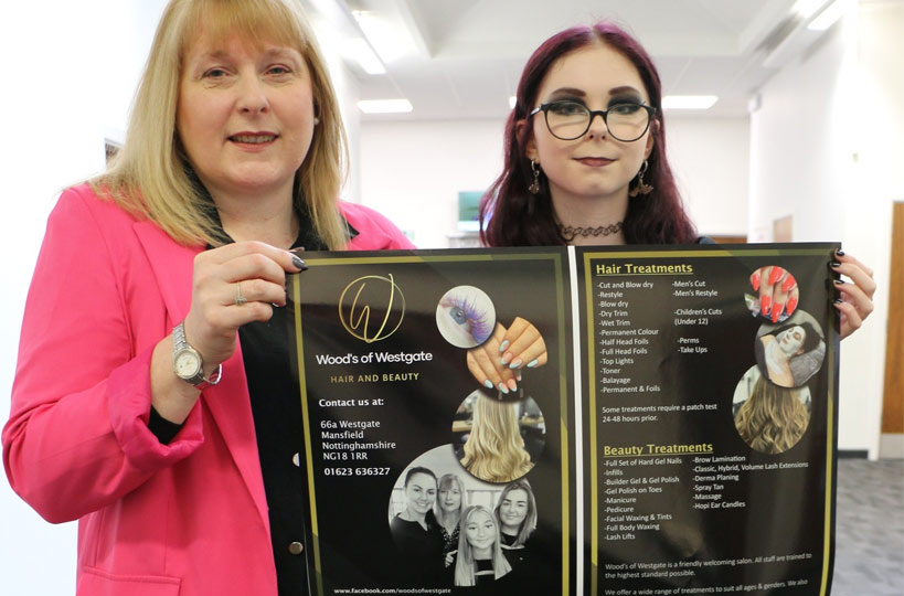Faith Eaton who studies Level 3 Digital Arts and Games Design, has produced a very professional treatment list for Hayley Wood, owner of Wood's of Westgate hair and beauty salon. 