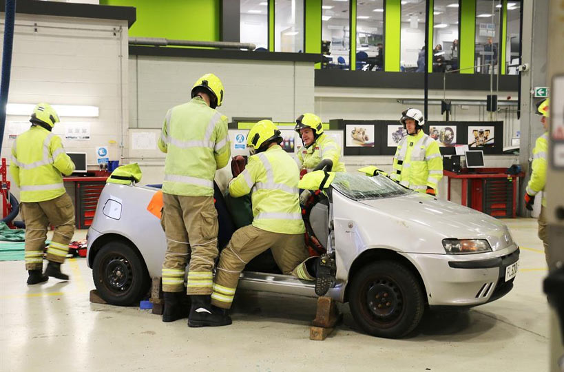 Students at the Engineering Innovation Centre were able to watch a mock road traffic collision scenario thanks to Ashfield Fire Station, to highlight the kind of dangers that young drivers can face on the roads today.