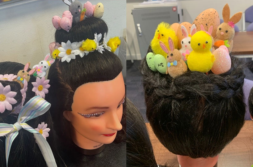 Getting seasonally in tune, level 1 hair and beauty students have been putting in some creative hours as they constructed some fascinating Easter-themed hair designs.