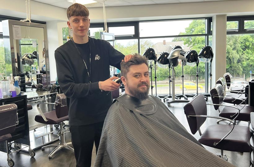 Barbering students got their scissors sharpened and mirrors polished as part of a fundraising event for HAIR REBORN. They provided haircuts, held a bake sale and staged a ‘guess the name of the doll’s head’ game, raising £125 for the charity. 
