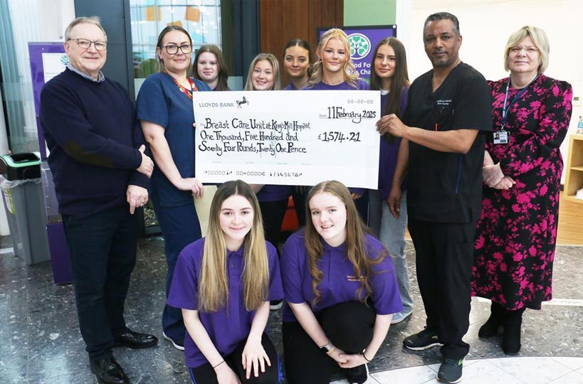 The fruits of a festive fundraising fayre were delivered to King’s Mill Hospital this week thanks to our childcare students