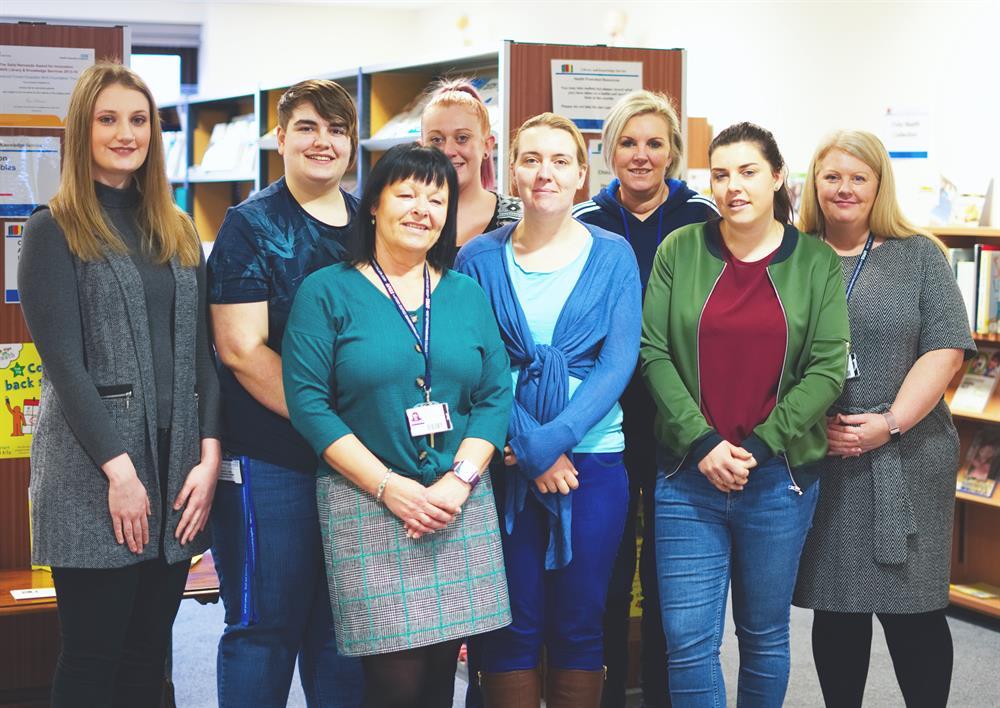 New senior healthcare support workers have begun an apprenticeship programme at Sherwood Forest Hospitals. They are pictured with sales partner Ruth Owen (far right) and knowledge specialist for health Marie Pitchford (front, left)