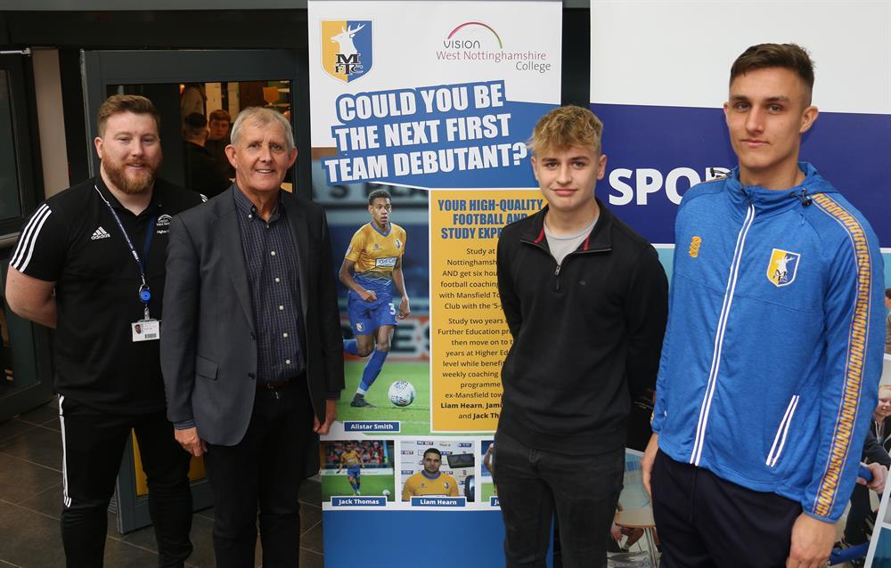 Max Sims (second right), 16, from Hucknall, learned more about the Mansfield Town Performance Academy at the college’s open day, pictured with (from left) Dr Nathan Cobb, Chris Ball and Noah Stokes.