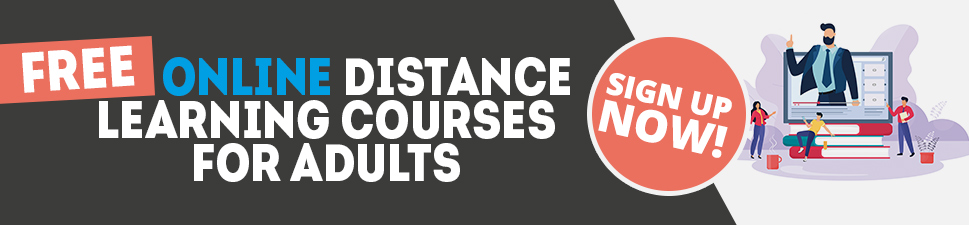Header image saying free online distance learning courses for adults