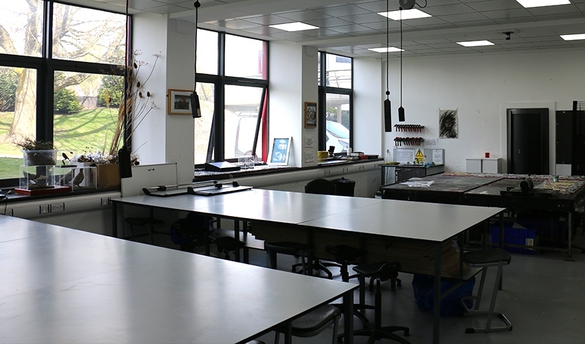 Classrooms are designed to allow creativity to flow, with students sharing ideas and inspiration.